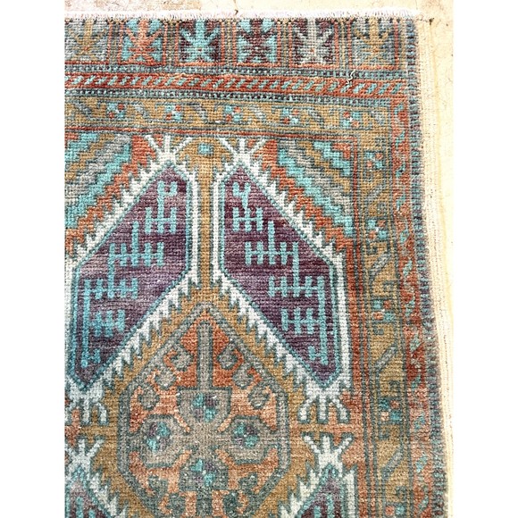 Vintage Turkish Anatolian 100% Wool Handwoven 1'8 x 3 feet Carpet Prayer Rug - Picture 3 of 3